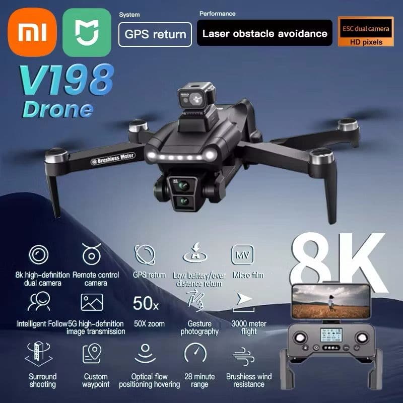 Xiaomi Mijia V198GPS Drone 4K Profesional FPV Brushless Laser obstacle avoidance Aerial Optical Foldable Quadcopter Mini 8K Drone image